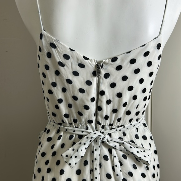 Alice and Olivia Mable Midlength Ruffle Mock Wrap Dress Polka Dot Black White 6 - Picture 7 of 15